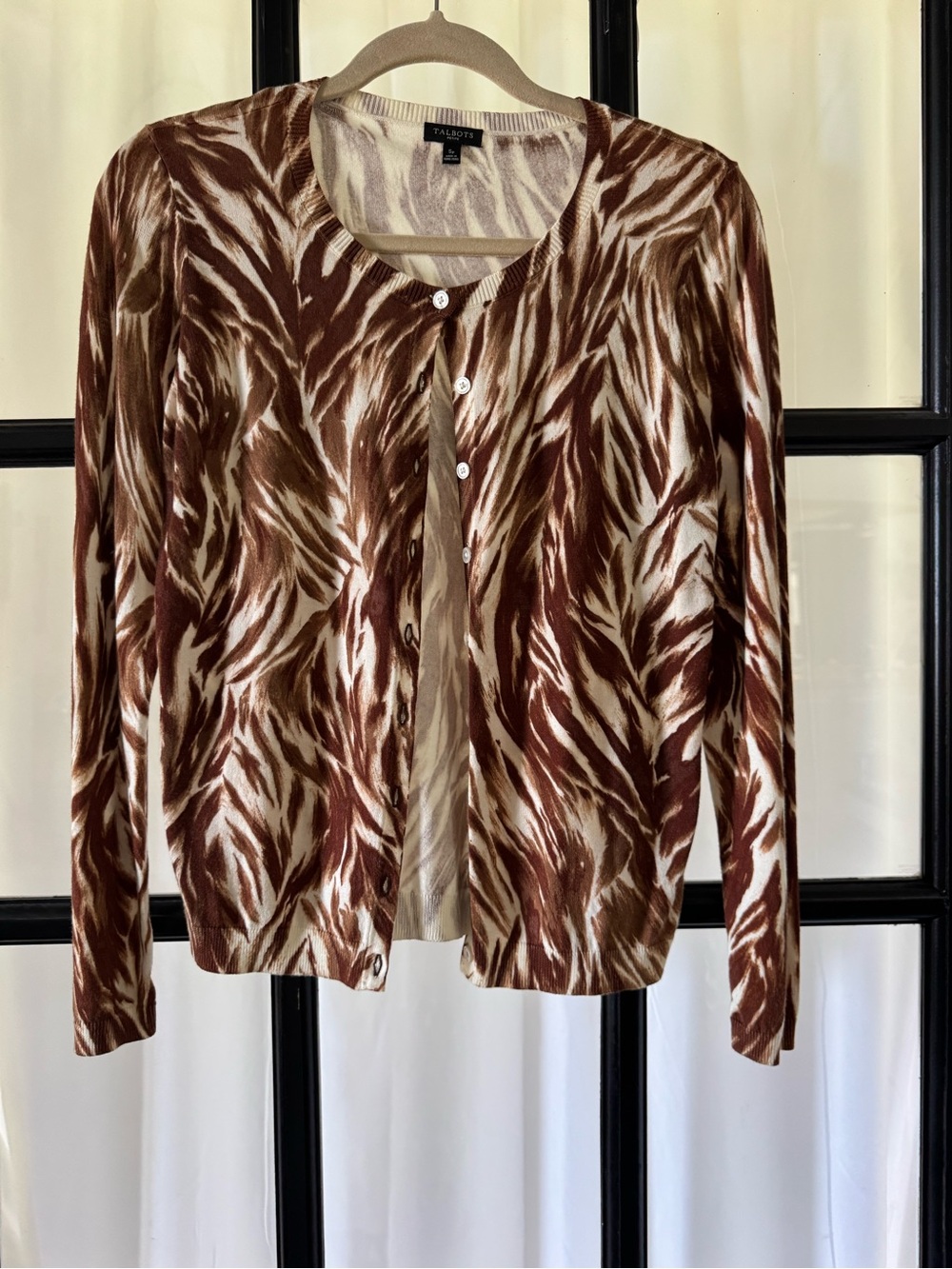Talbots Brown & Cream Patterned Cardigan Super Soft